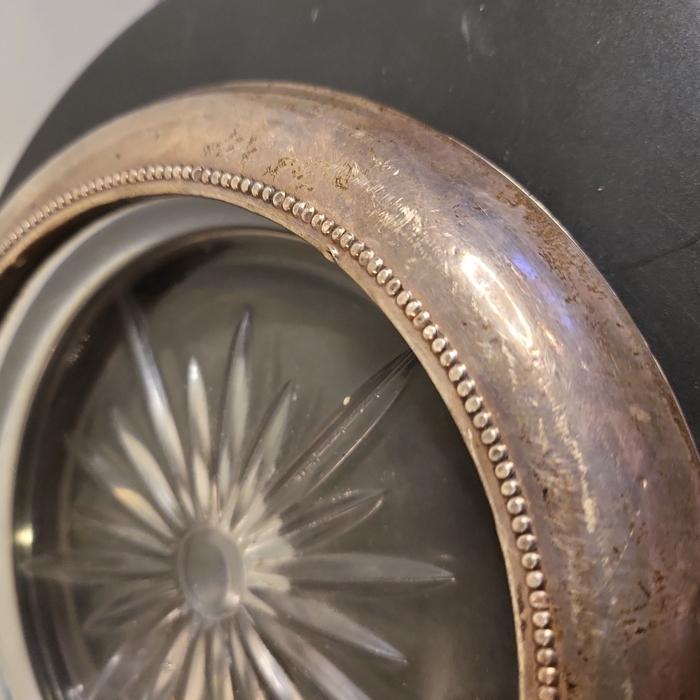 Sterling Silver and Glass Wine Bottle Coaster / Trinket Dish 7" Frank Whiting Co - Picture 4 of 12